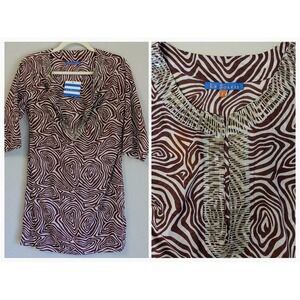 Le Soleil Tunic Womens Brown Kurta Abstract Beaded‎ Lightweight Summer Cotton S